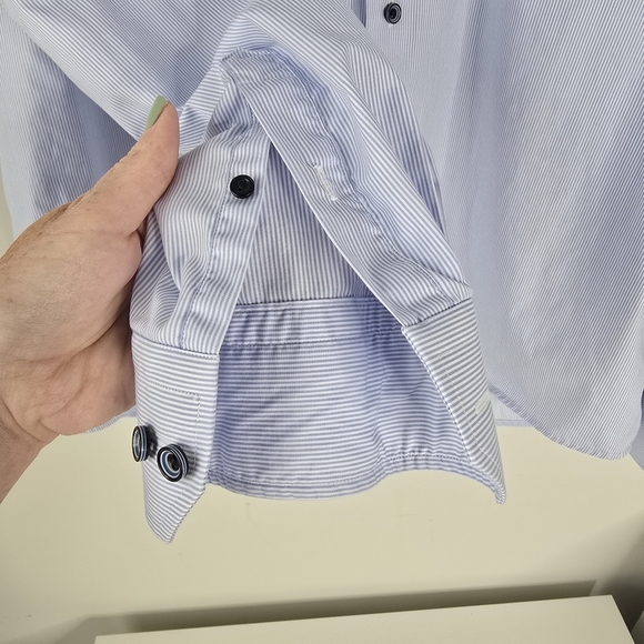 ETON Contemporary Blue/White Striped Long Sleeve Button Front Cotton Shirt 17 43 - Picture 5 of 12